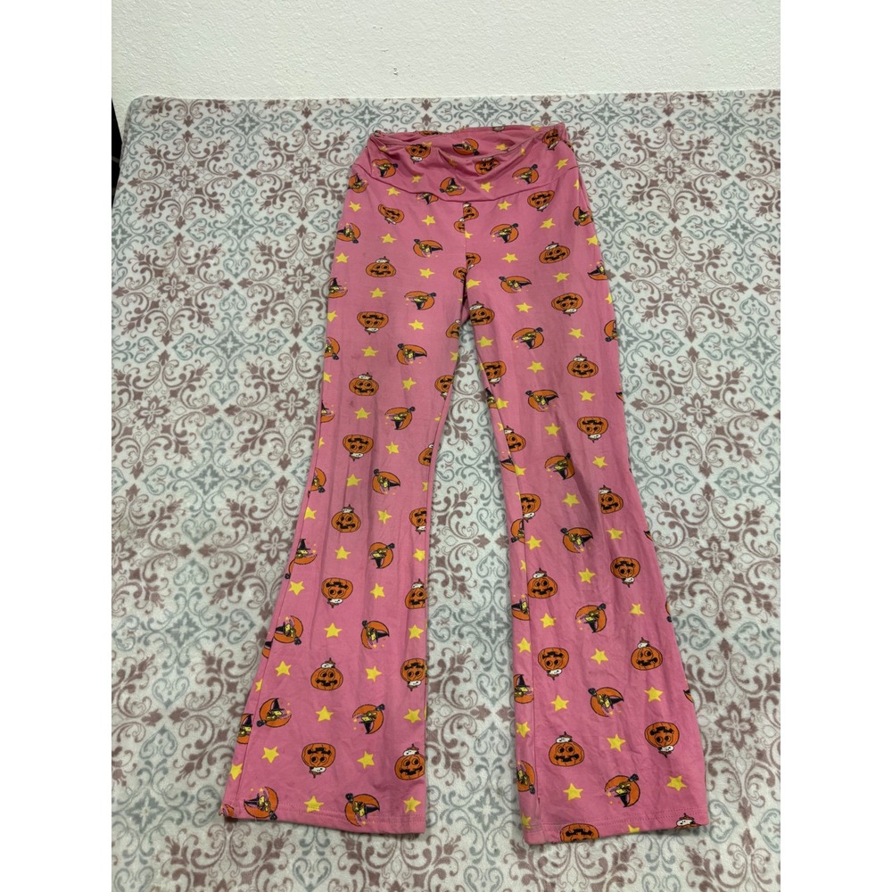 Peanuts Snoopy Halloween Pink Flare Pajama Pants Woodstock Pumpkin Medium LC25SE